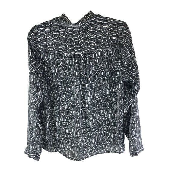 Jones New York Womens Blouse Tie Collar Geometric Polka Dot Black White M - Picture 2 of 3